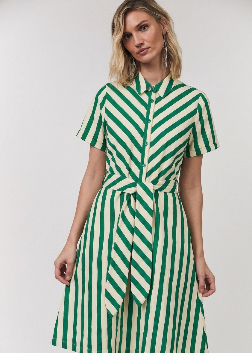 Tulle Midi Dress Green Stripe