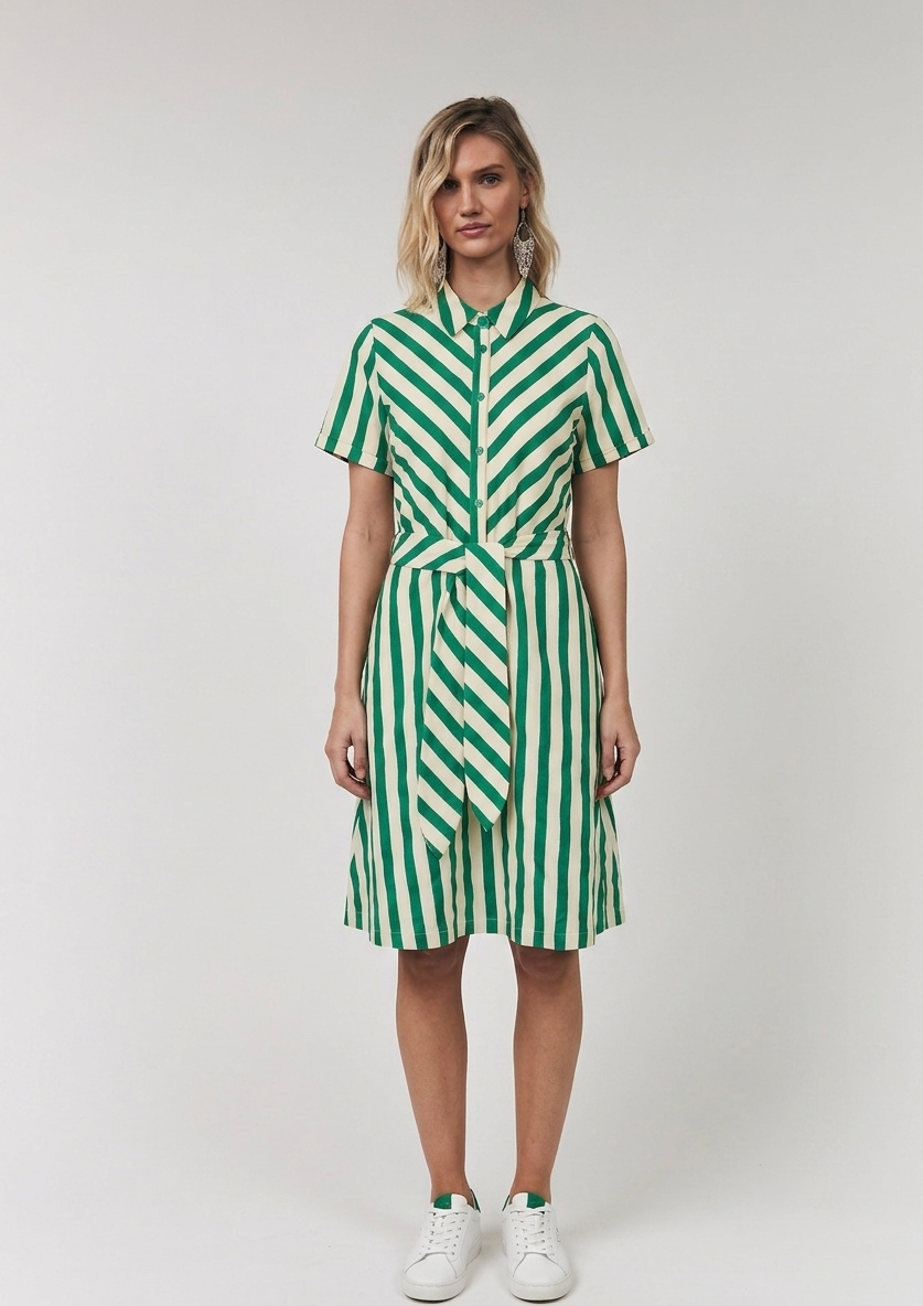 Tulle Midi Dress Green Stripe