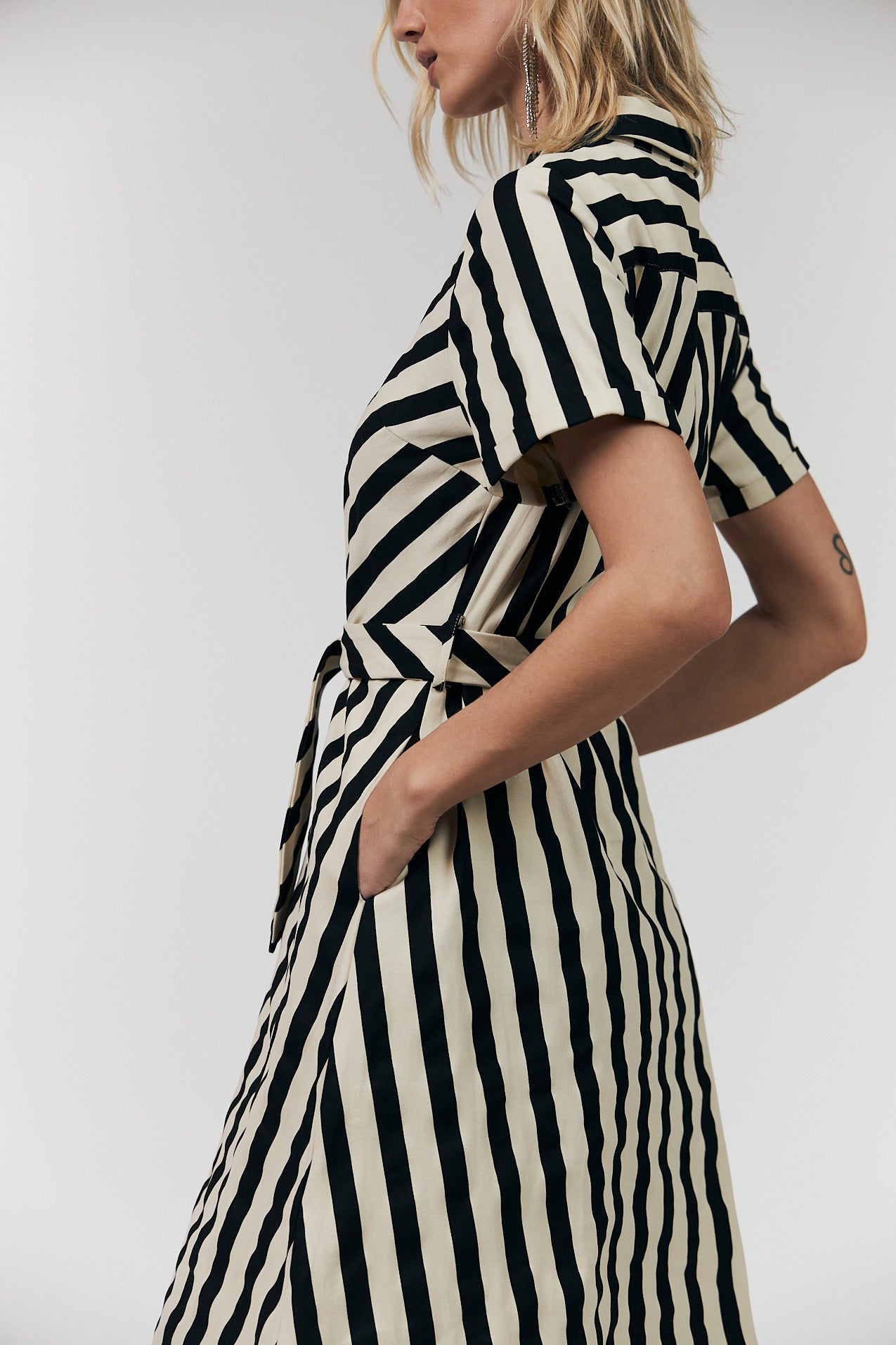 Tulle Midi Dress Black Stripe