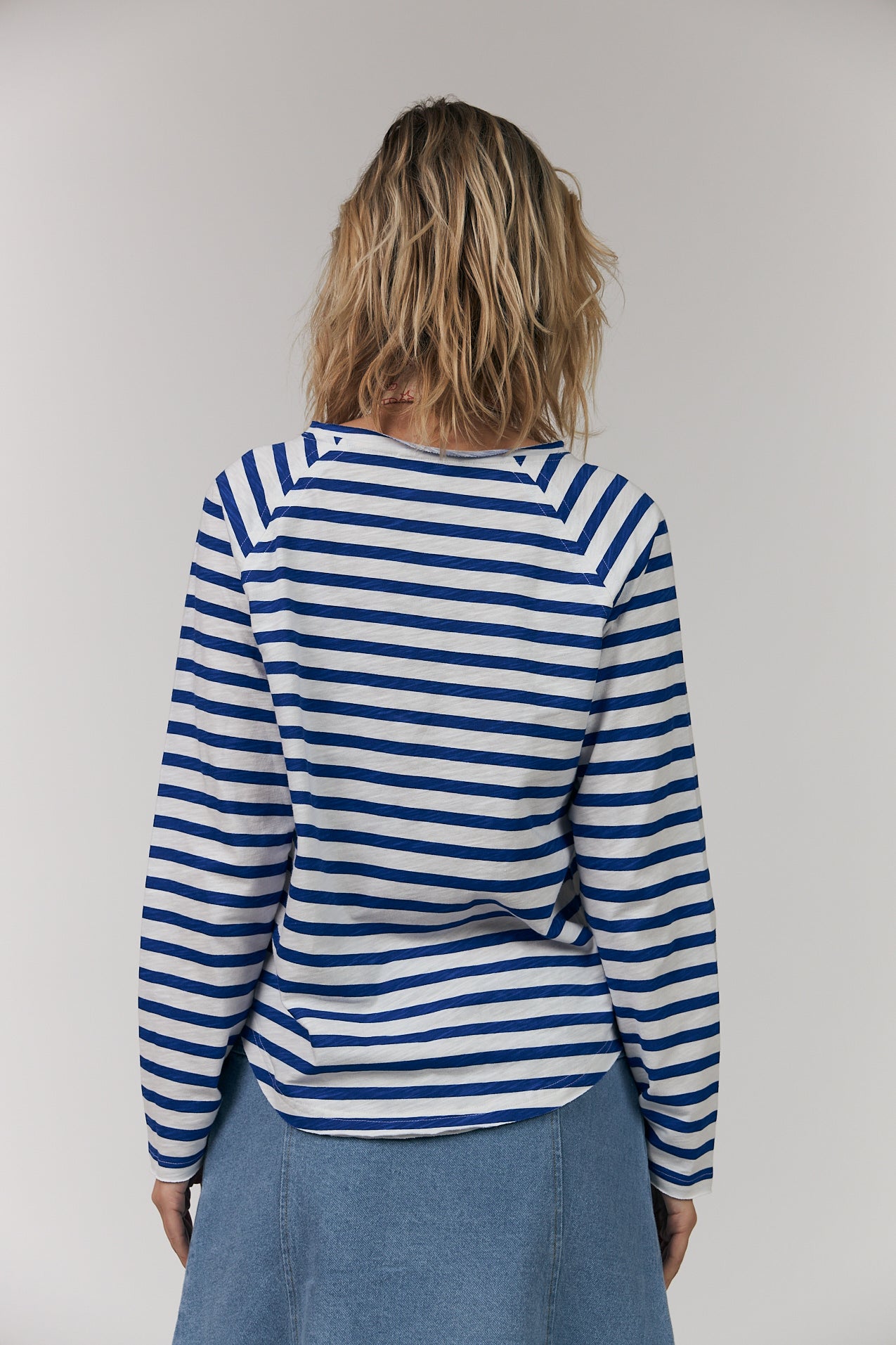 Liva Tee LS Neon Blue Stripe