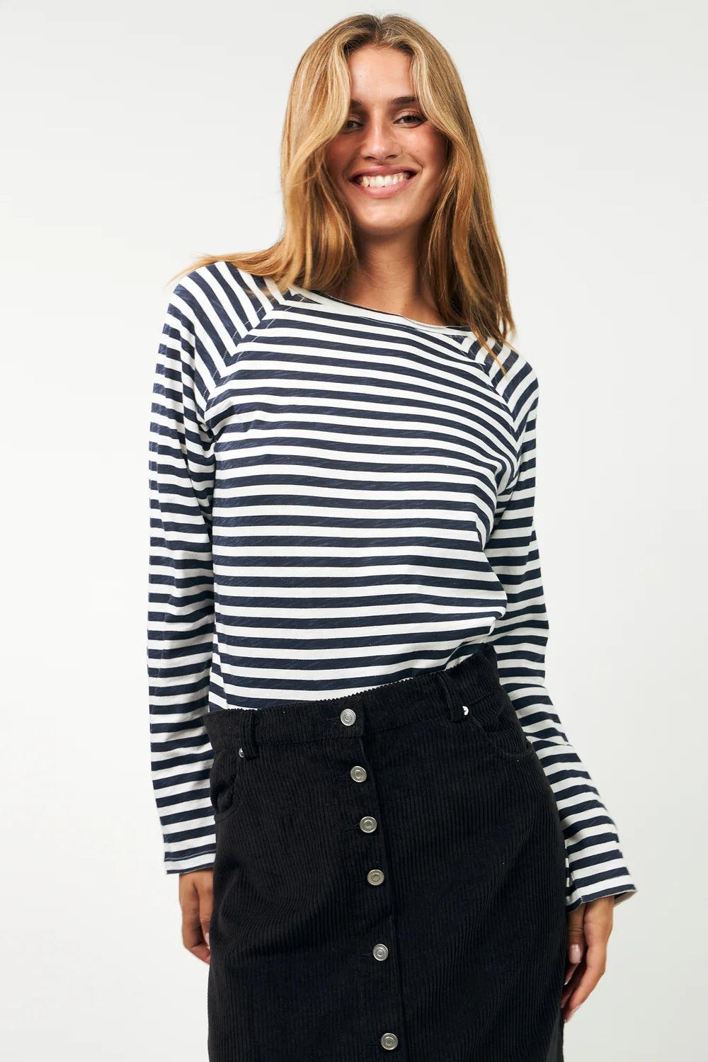 Liva Tee LS Dark Navy Stripe