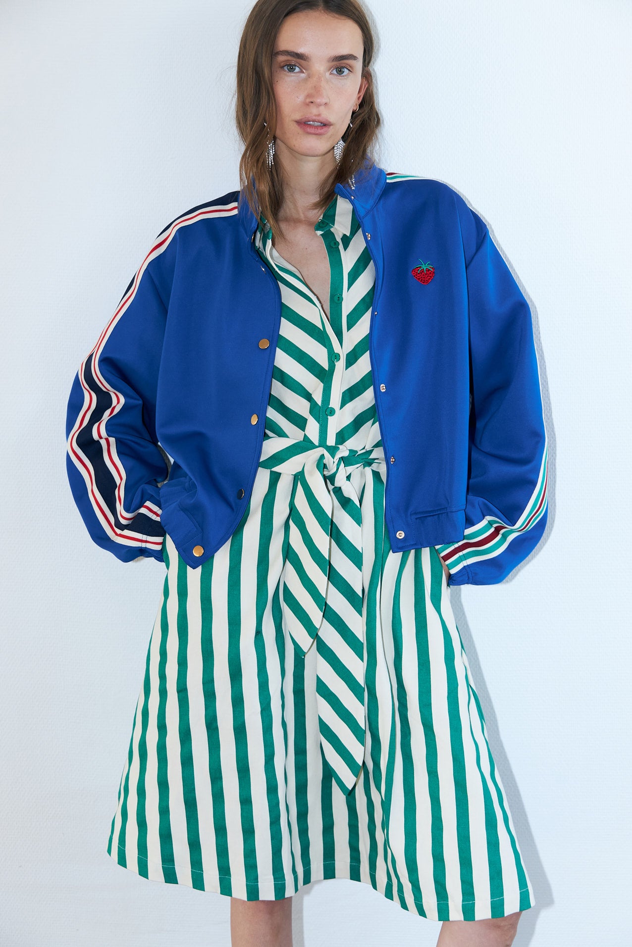 Tulle Midi Dress Green Stripe