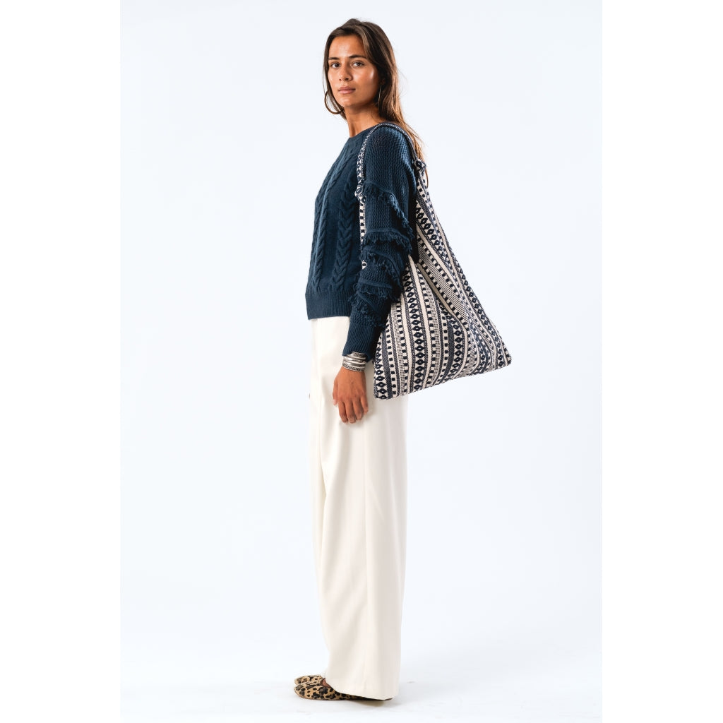 Tay Hobo Bag Dark Blue Stripe