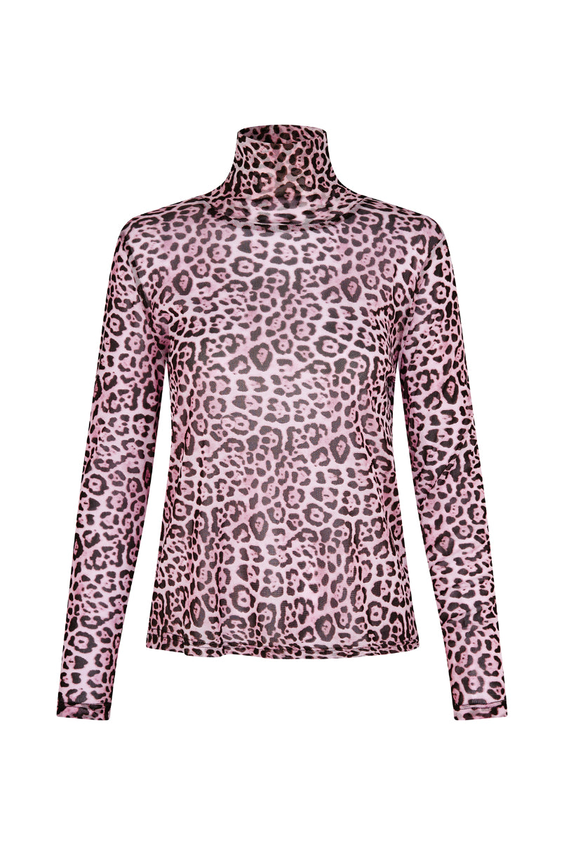 Orie High Neck Top Pink Leopard