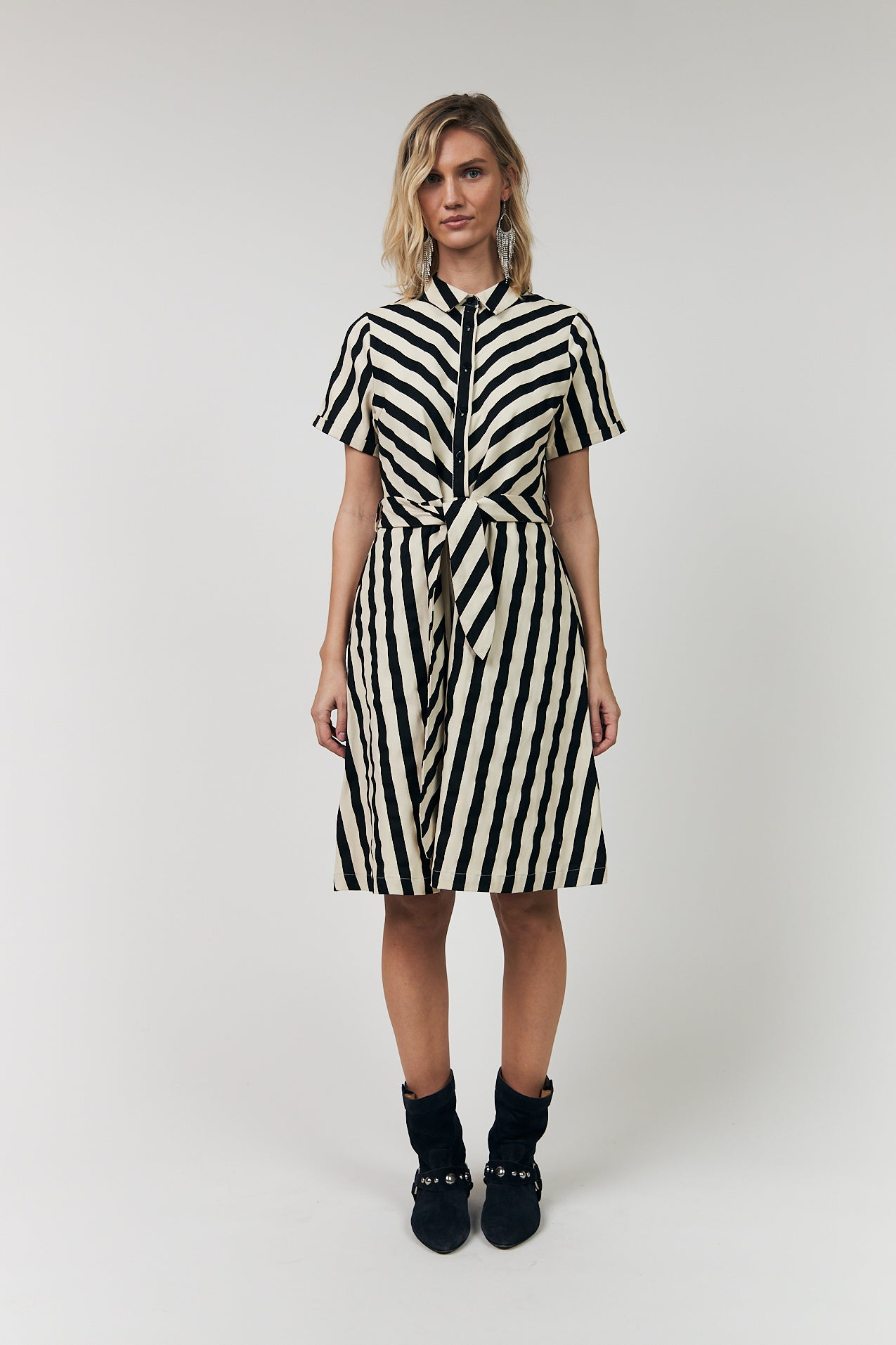 Tulle Midi Dress Black Stripe