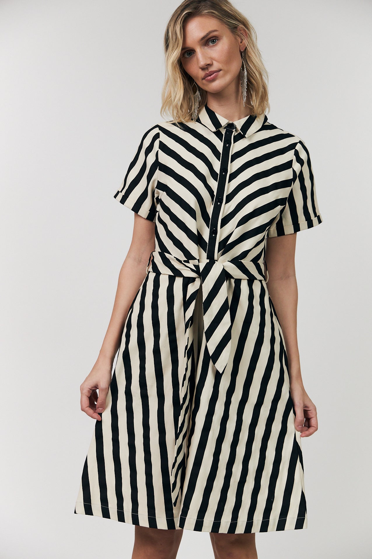 Tulle Midi Dress Black Stripe