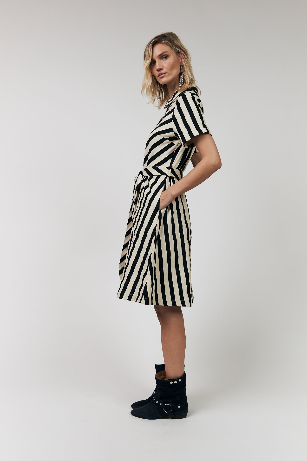 Tulle Midi Dress Black Stripe