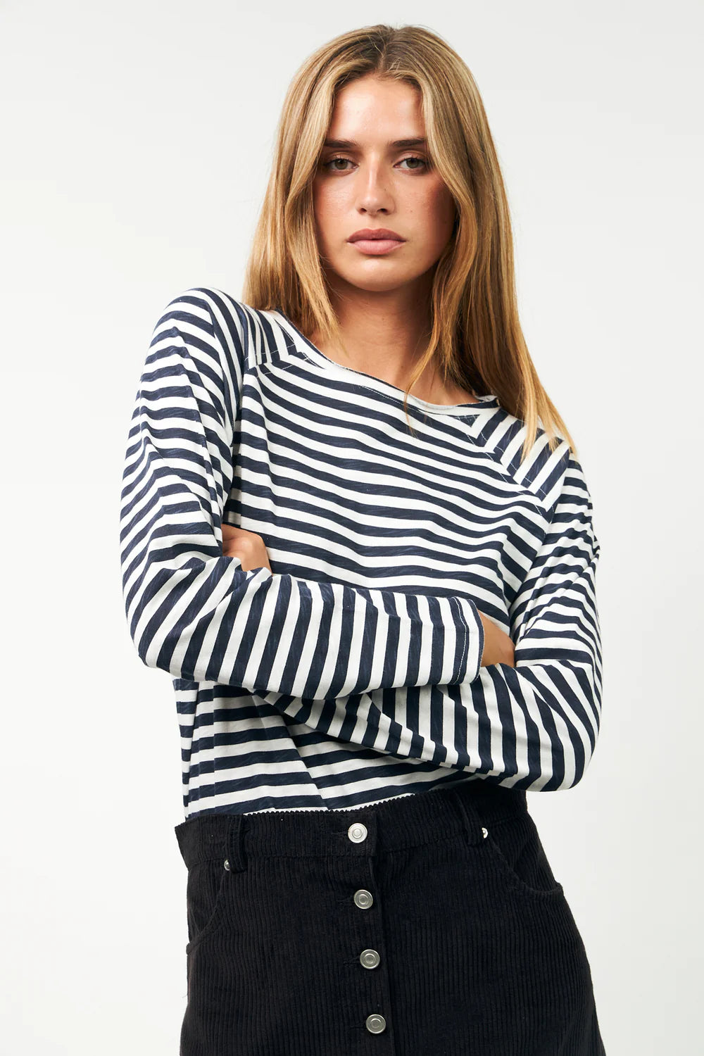 Liva Tee LS Dark Navy Stripe